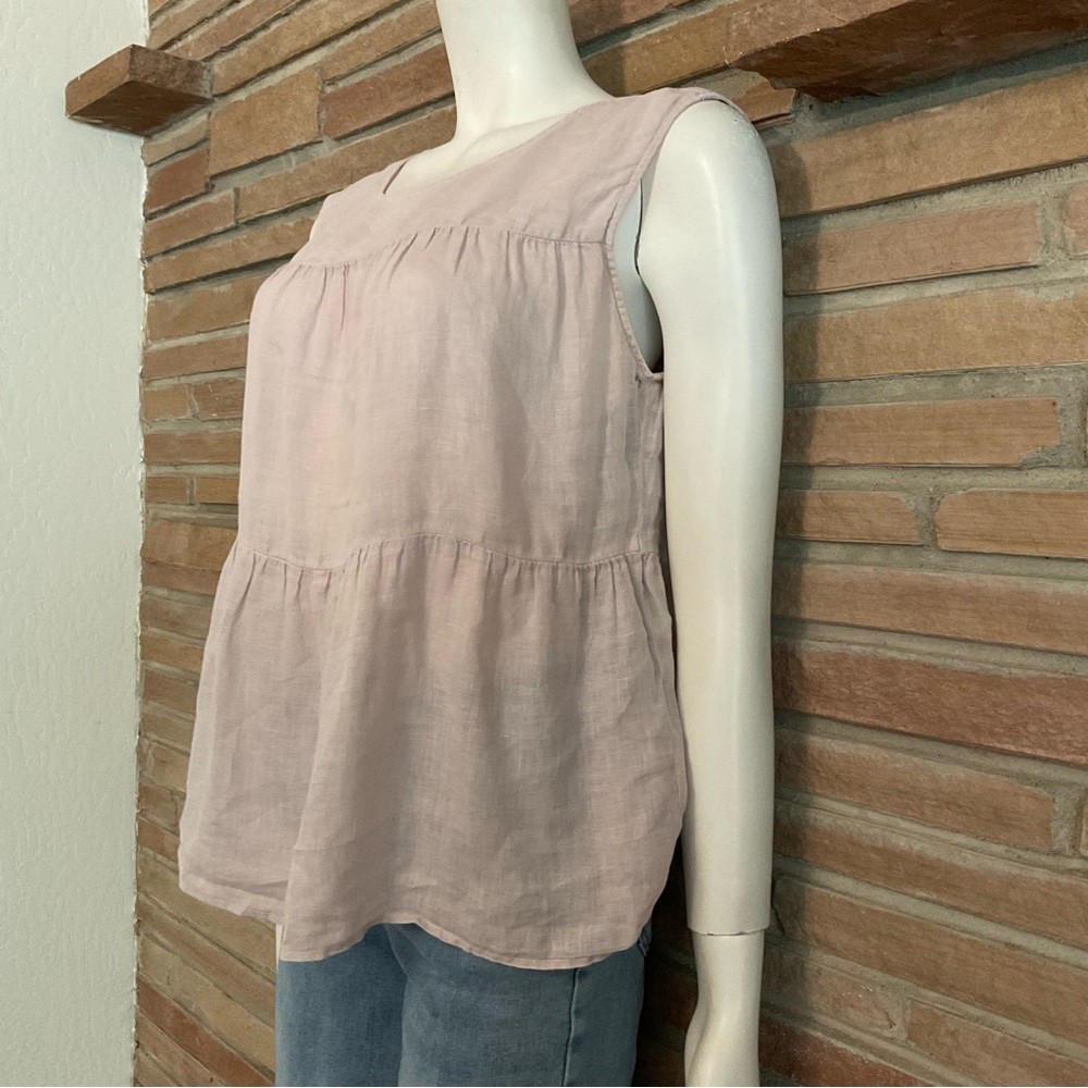 Velvet Graham & Spencer Linen Tiered Sleeveless Top Light Pink Medium - Picture 2 of 8